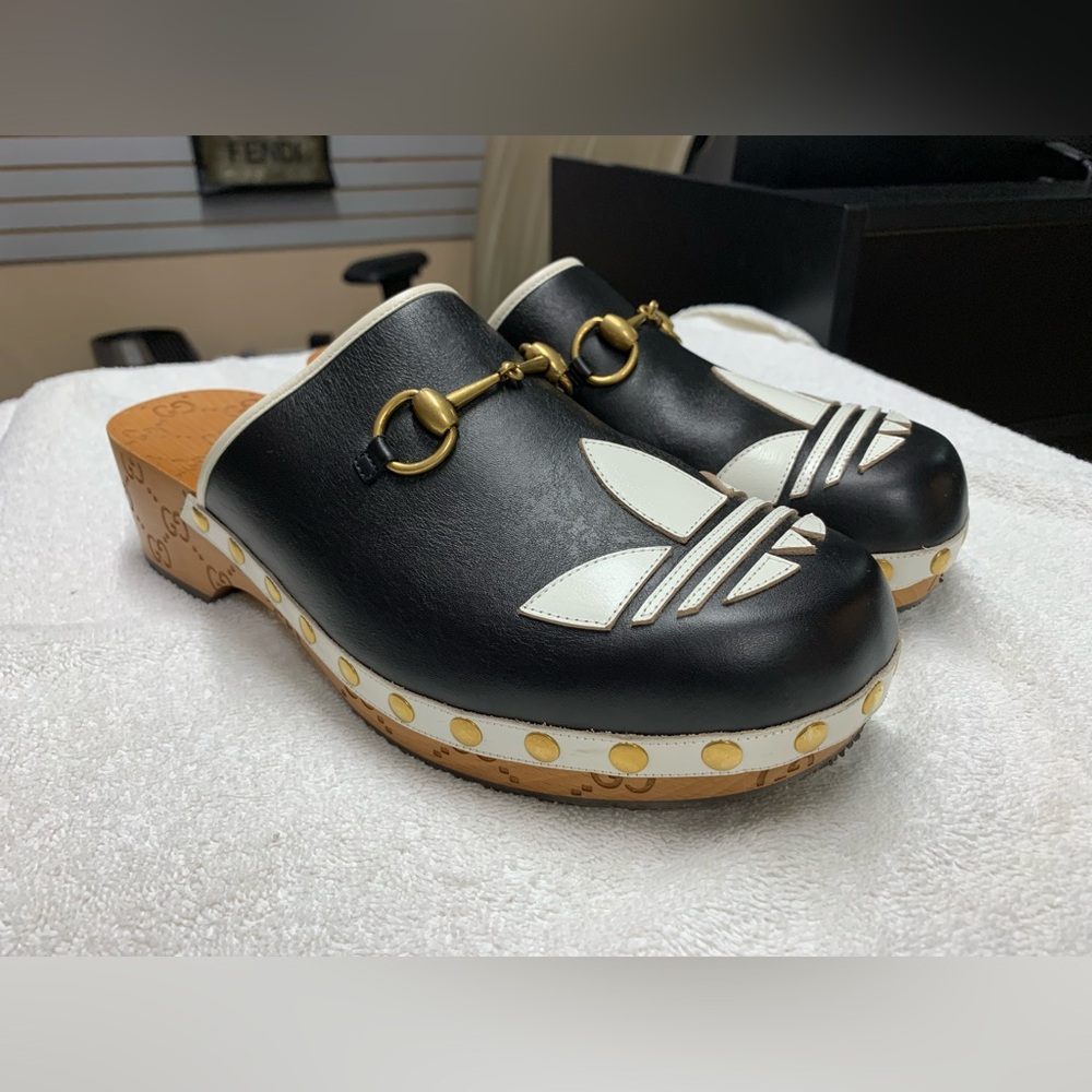 Gucci x Adidas Black Logo Horsebit Clog Mule Sandals